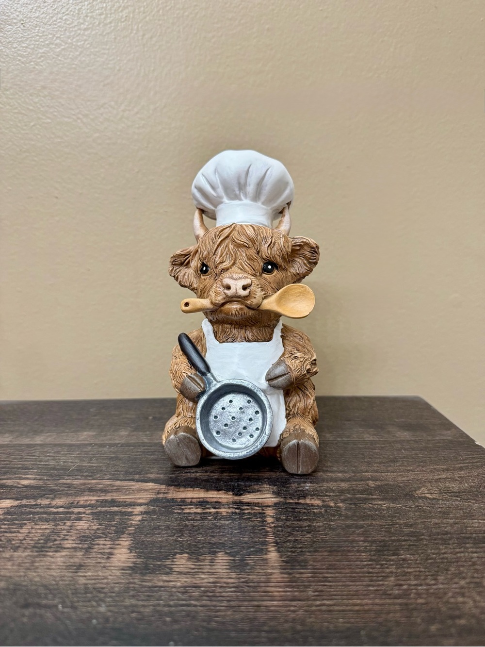 Decorative Brown Chef Cow Figurine with White Apron and Hat